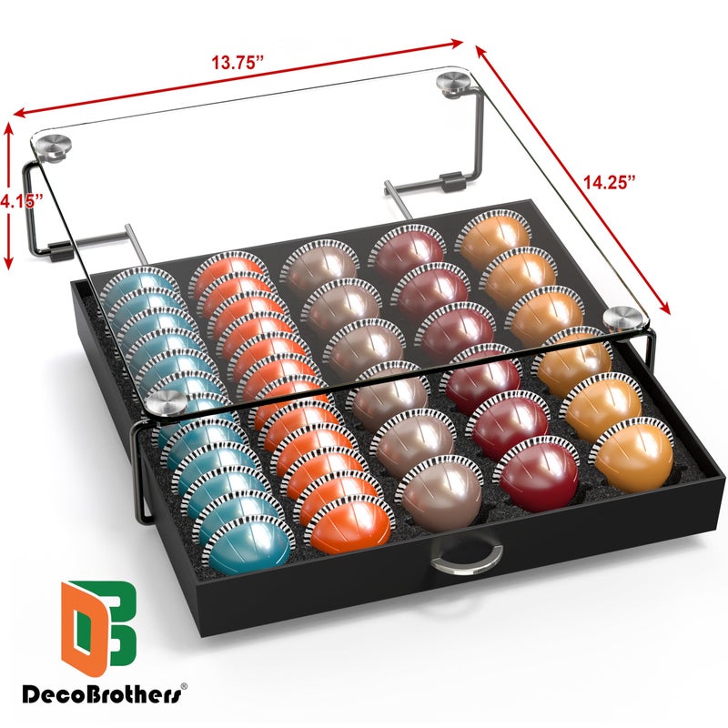 Deco Brothers DecoBrothers Crystal Tempered Glass Vertuo Pod Holder Drawer, 30 Large or 60 Small Nespresso Capsule Organizer, Black - Image 3