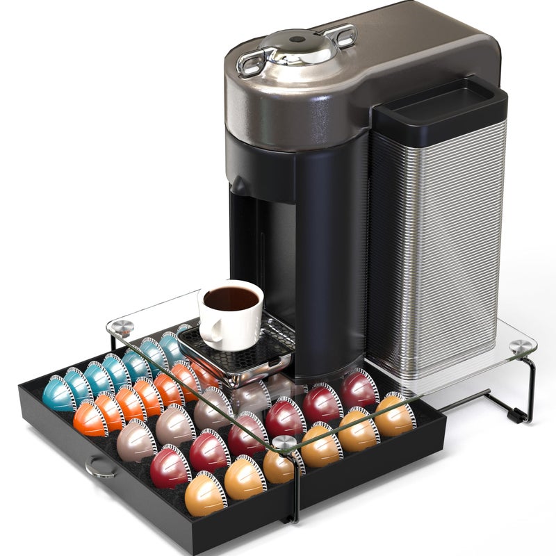 Deco Brothers DecoBrothers Crystal Tempered Glass Vertuo Pod Holder Drawer, 30 Large or 60 Small Nespresso Capsule Organizer, Black - Image 2