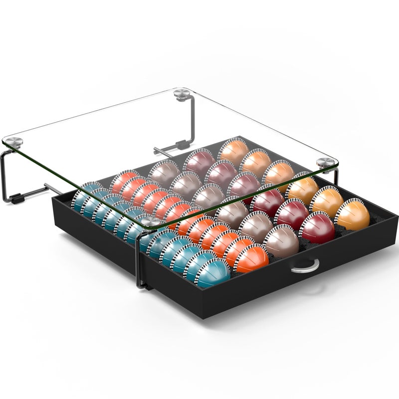 Deco Brothers DecoBrothers Crystal Tempered Glass Vertuo Pod Holder Drawer, 30 Large or 60 Small Nespresso Capsule Organizer, Black - Image 5
