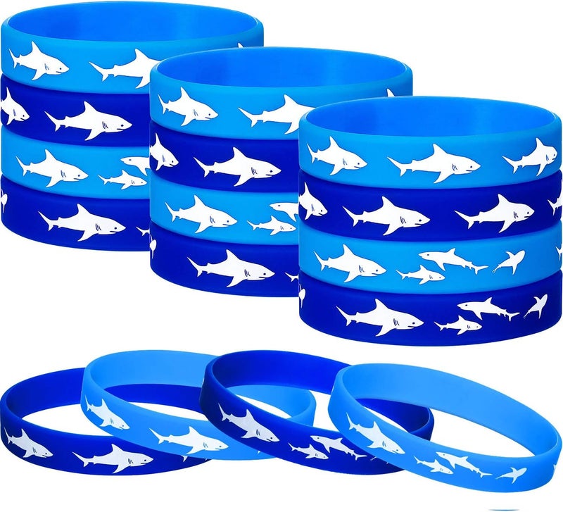 meekoo 24 Pcs Shark Party Favors Rubber Wristbands Bracelet Under The Sea Shark Birthday Party Favors Supplies Gift Decorations Delicate - Image 1