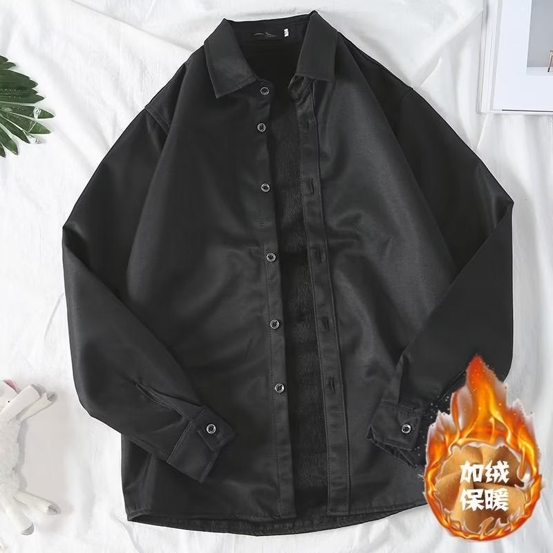 Men'S Thermal Shirt Plaid Fleece-Lined Thickened Shirt Long Sleeve Hong Kong Style Youth Student Casual Jacket - Image 1