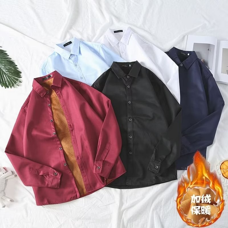 Men'S Thermal Shirt Plaid Fleece-Lined Thickened Shirt Long Sleeve Hong Kong Style Youth Student Casual Jacket - Image 2