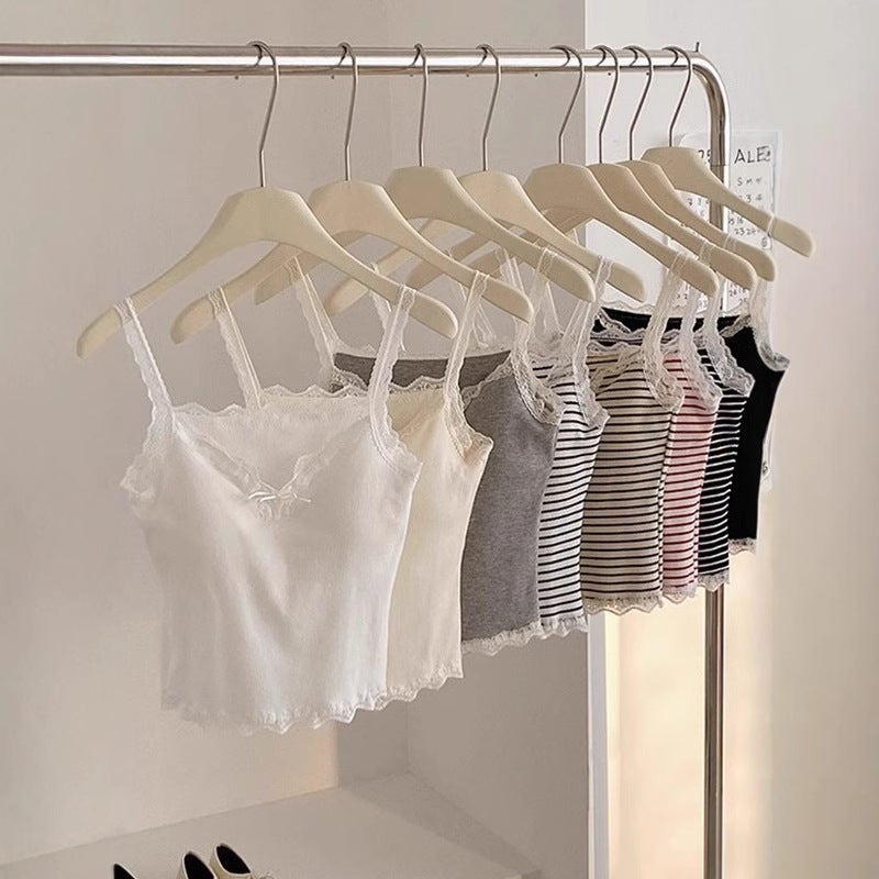 Bow Lace Trim Striped Camisole Top with Padded Bra for Women - Image 5