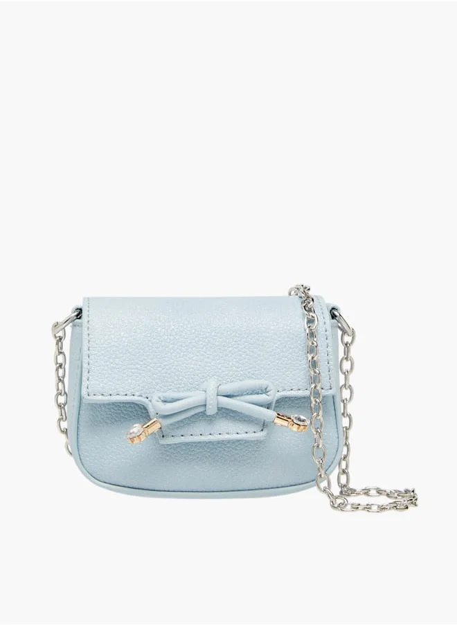 Little Missy Girls Bow Accent Crossbody Bag with Chain Strap and Button Closure