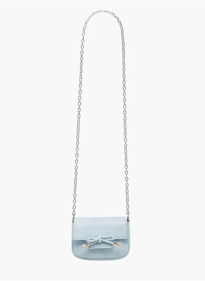 Little Missy Girls Bow Accent Crossbody Bag with Chain Strap and Button Closure