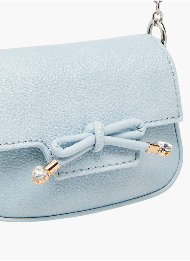 Girls Bow Accent Crossbody Bag with Chain Strap and Button Closure