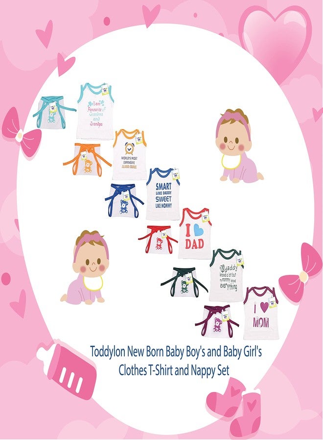 Toddylon Cotton Solid New Born Baby Boy'S And Baby Girl'S Clothes T-Shirt And Nappy Set (0-6 Months) Combo Pack Of 6, Multicolour - Image 2
