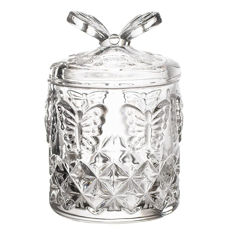 Mathew O Mathew O Butterfly Crystal Glass Relief Candy Dish Swab Box Storage Jar with Lid 5x3 inches 407g 1pcs 
