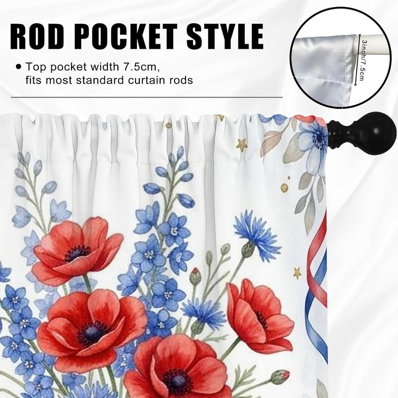 Poppy Kitchen Curtains, Traditional Rustic Bluebell Candle Summer Red Kitchen Drapes for Windows Window Decoration for Sink Area Dining Room Bathroom 42x45 Inch - Image 5