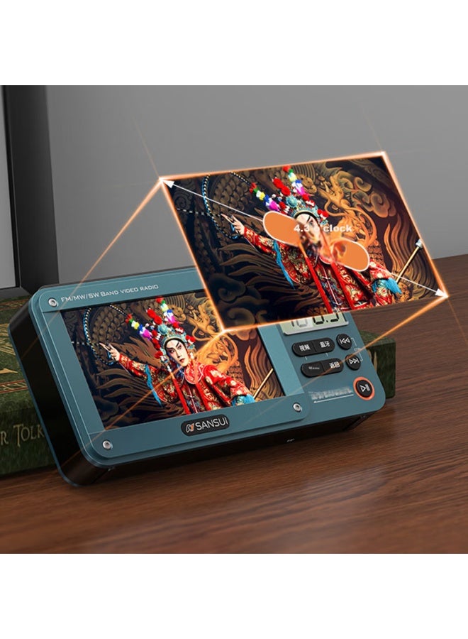 Sansui راديو M33 لكبار السن، قابل لإعادة الشحن، قابل لإدخال بطاقة، فيديو، مكبر صوت صغير، محمول، مشغل صوت شخصي، ضبط FM، راديو بث، مكبر صوت بلوتوث، مشغل موسيقى، أزرق - Image 2