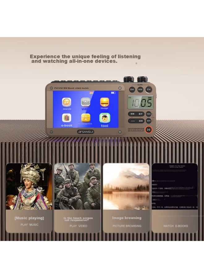 Sansui راديو M33 لكبار السن، قابل لإعادة الشحن، قابل لإدخال بطاقة، فيديو، مكبر صوت صغير، محمول، مشغل صوت شخصي، ضبط FM، راديو بث، مكبر صوت بلوتوث، مشغل موسيقى، أزرق - Image 3