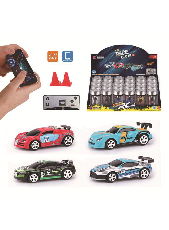 Mini Remote Control Car High Speed Drift Car Easy Pull Coke Can Electric Racing Children's Toy Model Stunt Spin-Color:The Dual Control Color Of The Mobile App Is Random, 24 Pieces In The Picture  - Image 1