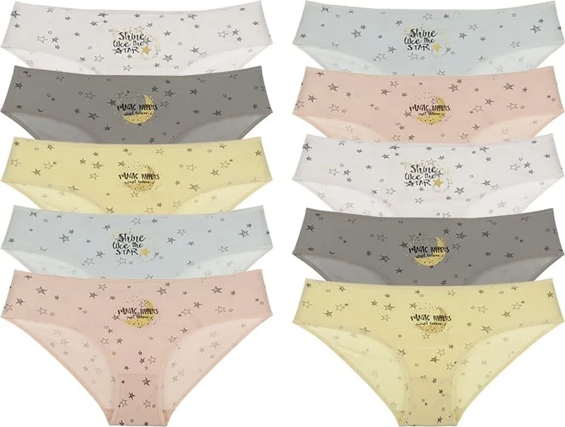 Donella 10-Piece Colorful Star Printed High Waist Women's Panties - 311185B
