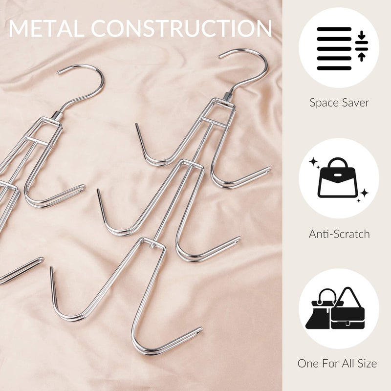 ZEDODIER Purse Organizer for Closet, 2 Pack Purse Hanger with 12 Hooks, Space Saving Handbag Organizer Bag Holder Backpack Rack Holds Multiple Purses, Metal Closet Organizers and Storage, Silver - Image 4