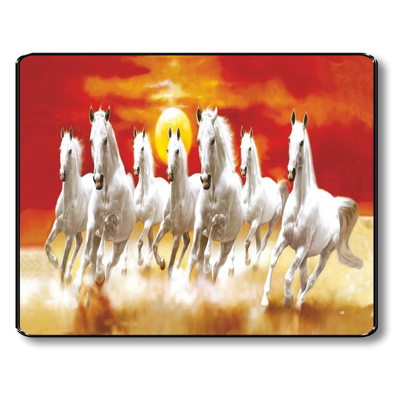 SAF 7 Running Horses with Sunrise UV Teatured Digital Reprint Framed Painting (11 inch X 14 inch multicolor,Animal,Figures) SANFK53 - Image 1