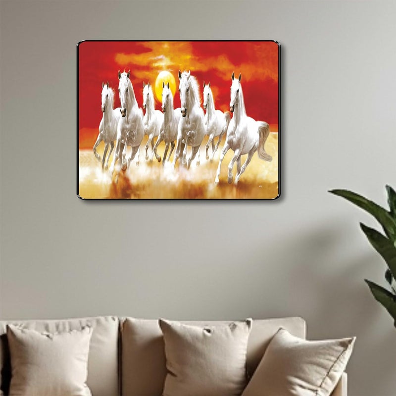 SAF 7 Running Horses with Sunrise UV Teatured Digital Reprint Framed Painting (11 inch X 14 inch multicolor,Animal,Figures) SANFK53 - Image 2