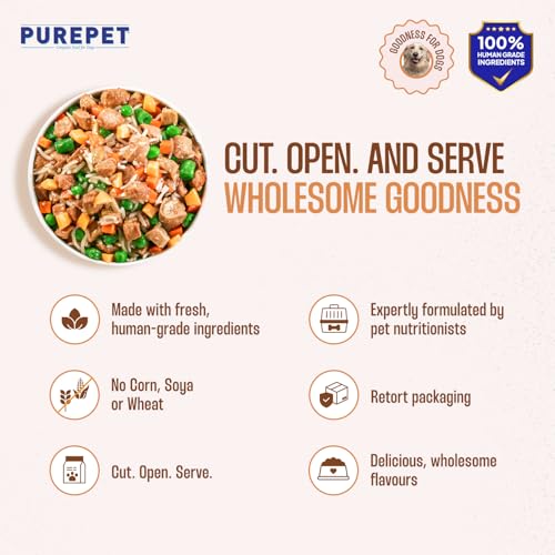 Purepet Fresh Dog Food 300g | Chicken & Pumpkin for Adults & Puppies | High Protein, 65% Real Chicken, 35% Fruits & Veggies | No Preservatives | Ready to Serve | All Breeds | Single Meal Pack - Image 2