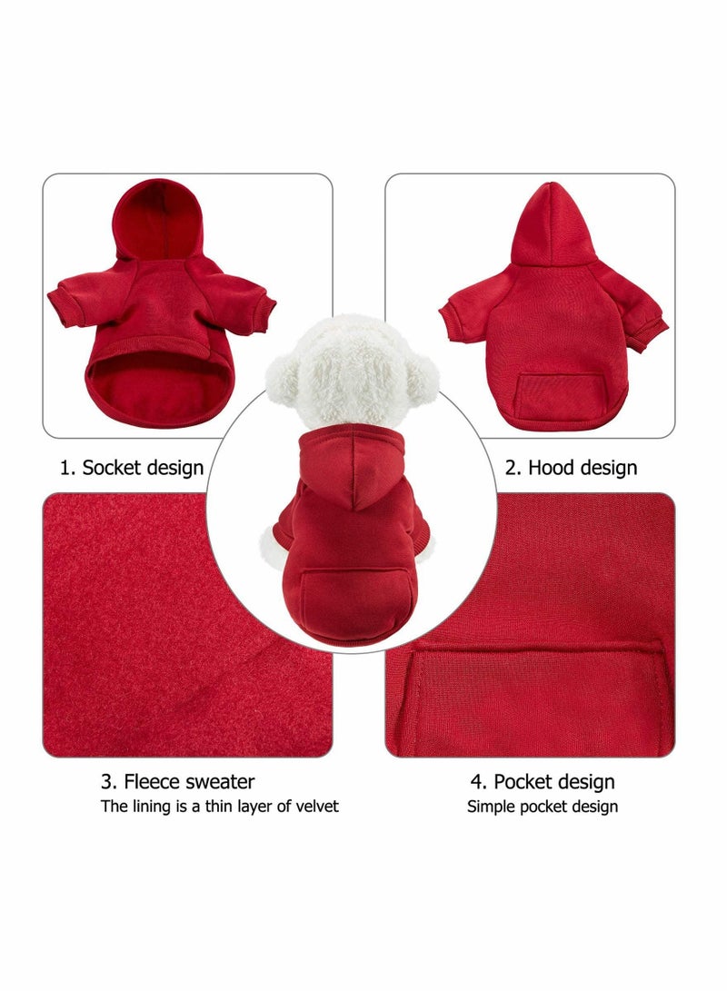 Y&D 2 Pieces Winter Dog Hoodie Warm Small Sweatshirts with Pocket Cotton Coat for Dogs Clothes Puppy Costume (Dark Blue, Wine Red, XL) - Image 3