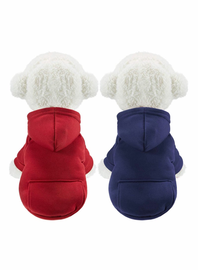 Y&D 2 Pieces Winter Dog Hoodie Warm Small Sweatshirts with Pocket Cotton Coat for Dogs Clothes Puppy Costume (Dark Blue, Wine Red, XL) - Image 1