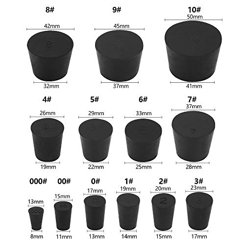 Enjoyist 34 Pack Solid Rubber Stoppers, 13 Assorted Sizes, 000# - 10# Black Tapered Lab Bungs - Image 2