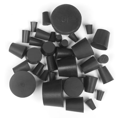Enjoyist 34 Pack Solid Rubber Stoppers, 13 Assorted Sizes, 000# - 10# Black Tapered Lab Bungs - Image 1