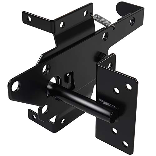 JIAHOO Gate Latches for Wooden Fences Heavy Duty Post Mount Automatic Gravity Lever Spring Self Locking Hardware Wood/Vinyl Fence Gate Lock for Secure Pool/Yard/Garden,Black Finishing,Steel - Image 1