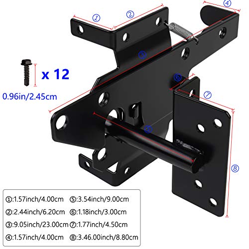 JIAHOO Gate Latches for Wooden Fences Heavy Duty Post Mount Automatic Gravity Lever Spring Self Locking Hardware Wood/Vinyl Fence Gate Lock for Secure Pool/Yard/Garden,Black Finishing,Steel - Image 5