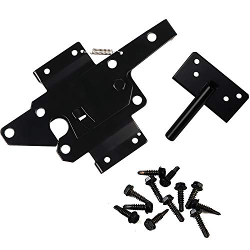 JIAHOO Gate Latches for Wooden Fences Heavy Duty Post Mount Automatic Gravity Lever Spring Self Locking Hardware Wood/Vinyl Fence Gate Lock for Secure Pool/Yard/Garden,Black Finishing,Steel - Image 3