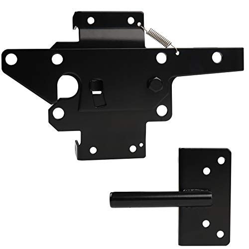 JIAHOO Gate Latches for Wooden Fences Heavy Duty Post Mount Automatic Gravity Lever Spring Self Locking Hardware Wood/Vinyl Fence Gate Lock for Secure Pool/Yard/Garden,Black Finishing,Steel - Image 2