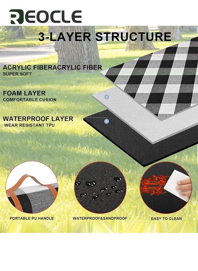 REOCLE Plaid Picnic Blanket 200 * 200cm Extra Large Waterproof and Foldable 3-Layer Outdoor Blanket for 6 to 8 Adults for Camping Park Beach Grass Indoors - Image 2