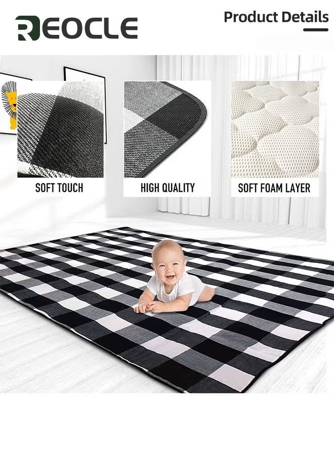 REOCLE Plaid Picnic Blanket 200 * 200cm Extra Large Waterproof and Foldable 3-Layer Outdoor Blanket for 6 to 8 Adults for Camping Park Beach Grass Indoors - Image 3