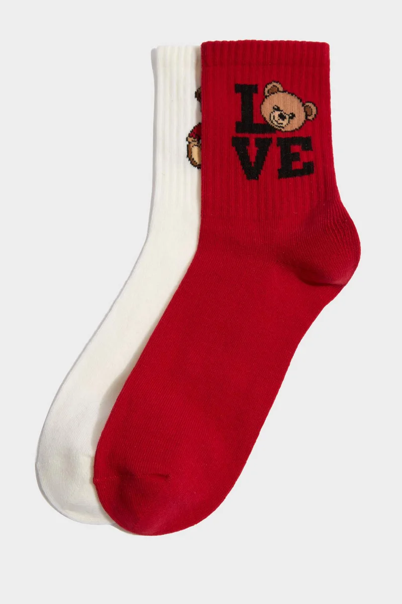 Woman Teddy Bear 2 Piece Cotton Long Socks