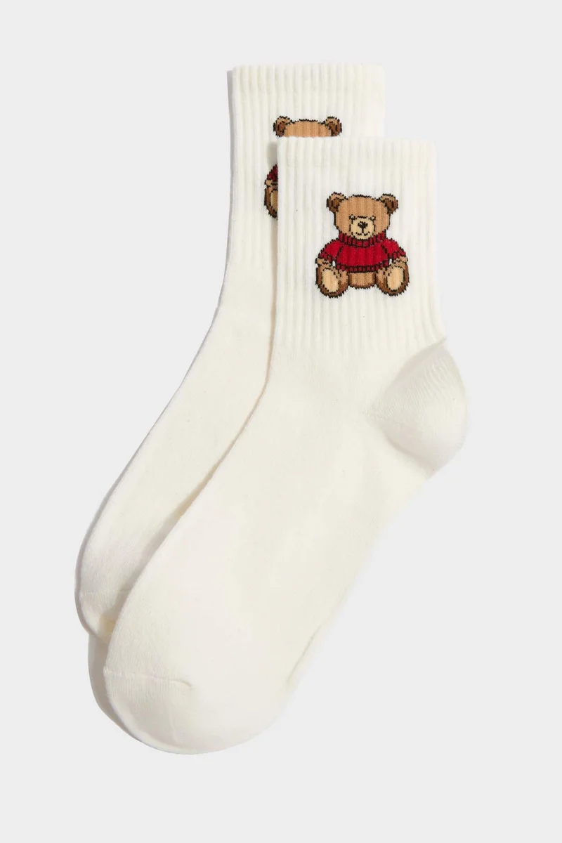 Defacto  Woman Teddy Bear 2 Piece Cotton Long Socks for Women | Best Price UAE