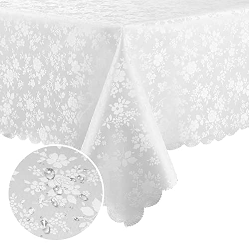 Smiry Rectangle Table Cloth, Waterproof Heavy Duty Vinyl Tablecloths, Wipeable Washable Table Cover for Kitchen and Dining Room (White, 60" X 84") - Image 1