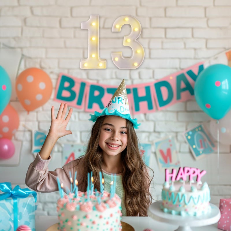 Funsky 13th Birthday Decorations for Girls Boys,13th Birthday Party Decorations for Centerpieces Table,Light Up Numbers 13 Sign for Party Backdrop Wall Decor for 13 Wedding Anniversary Decoration - Image 4