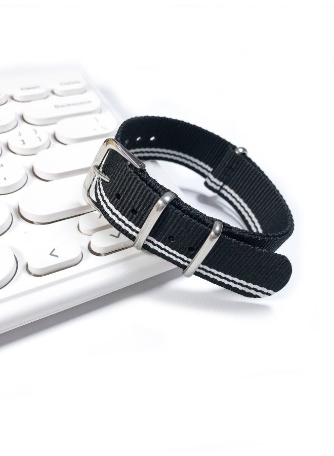 Environmental Protection Marine Recycled Materials Fashion Three-ring Nylon Watch With A Canvas Strap 16/18/20/22mm-Color:Black And White Black 163#(less White And More Black)-Specifications:22mm (in Stock)  - Image 1