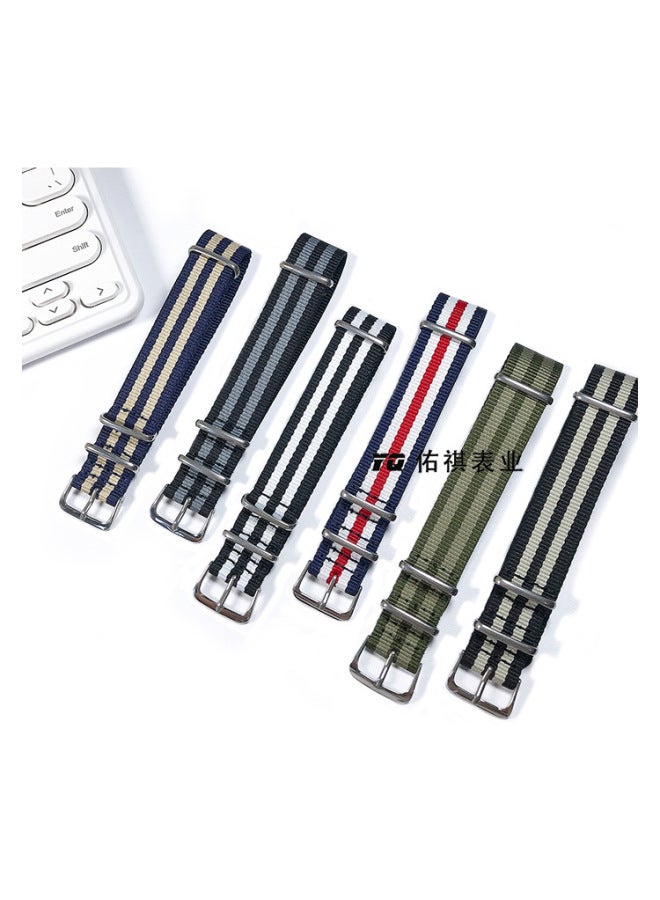 Environmental Protection Marine Recycled Materials Fashion Three-ring Nylon Watch With A Canvas Strap 16/18/20/22mm-Color:Black And White Black 163#(less White And More Black)-Specifications:22mm (in Stock)  - Image 5