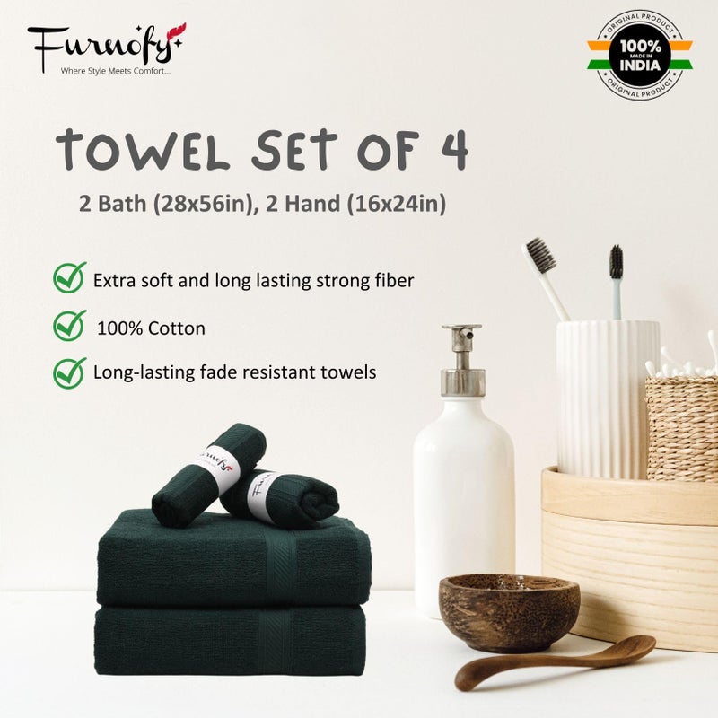 Furnofy 450 GSM Cotton Towel Set of 4, 2 Bath (70x140 cm) 2 Hand (40x60 cm), Highly Absorbent and Soft Bathroom Towels (Pack of 4 - Olive) - Image 4