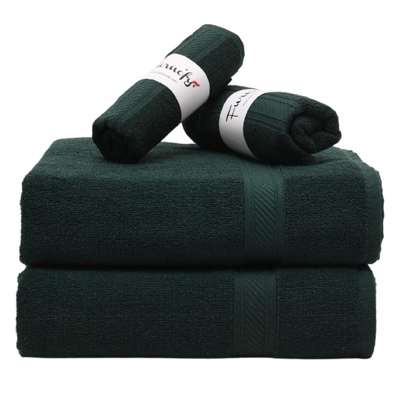 Furnofy 450 GSM Cotton Towel Set of 4, 2 Bath (70x140 cm) 2 Hand (40x60 cm), Highly Absorbent and Soft Bathroom Towels (Pack of 4 - Olive) - Image 1