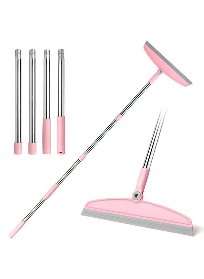 OOOFLOWER Multifunction Silicone Broom, 54 Inch Adjustable Long Handle Rubber Magic Broom Sweeper for Floor Bathroom Kitchen Shower Pet Hair Glass(Gray Pink) - Image 1