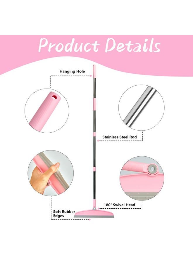 OOOFLOWER Multifunction Silicone Broom, 54 Inch Adjustable Long Handle Rubber Magic Broom Sweeper for Floor Bathroom Kitchen Shower Pet Hair Glass(Gray Pink) - Image 3
