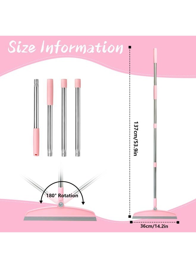 OOOFLOWER Multifunction Silicone Broom, 54 Inch Adjustable Long Handle Rubber Magic Broom Sweeper for Floor Bathroom Kitchen Shower Pet Hair Glass(Gray Pink) - Image 2