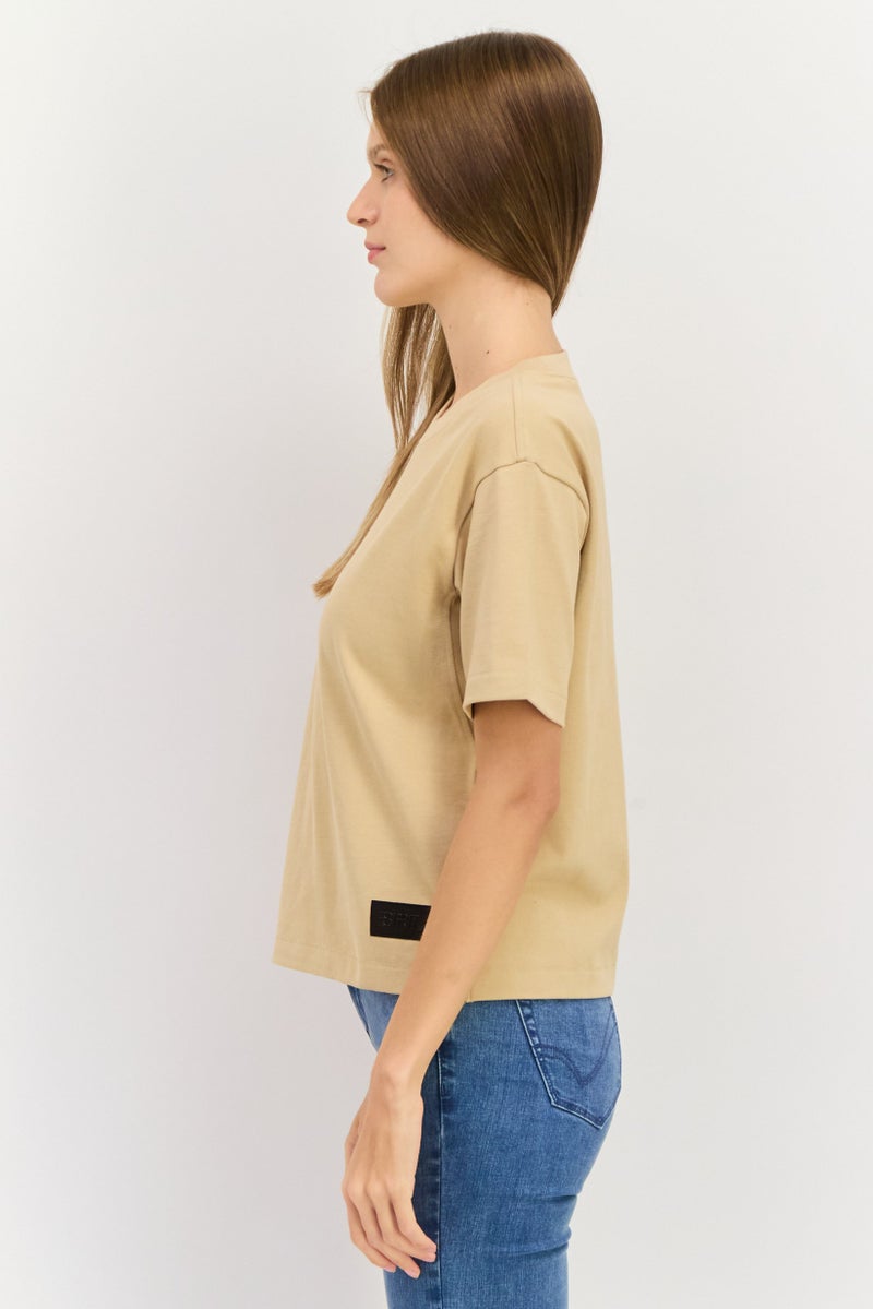 ESPRIT Women Crew Neck Short Sleeve Solid T-Shirt, Dark Beige - Image 3