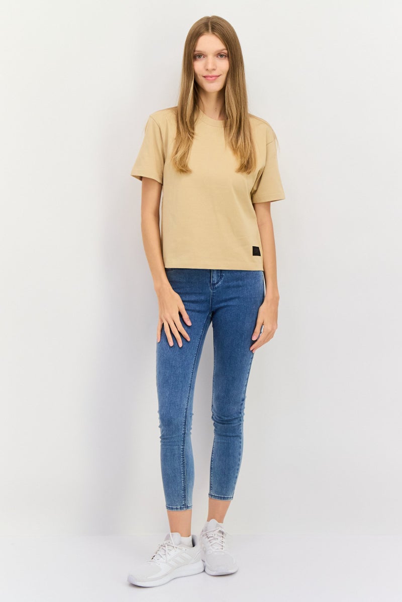 ESPRIT Women Crew Neck Short Sleeve Solid T-Shirt, Dark Beige - Image 2