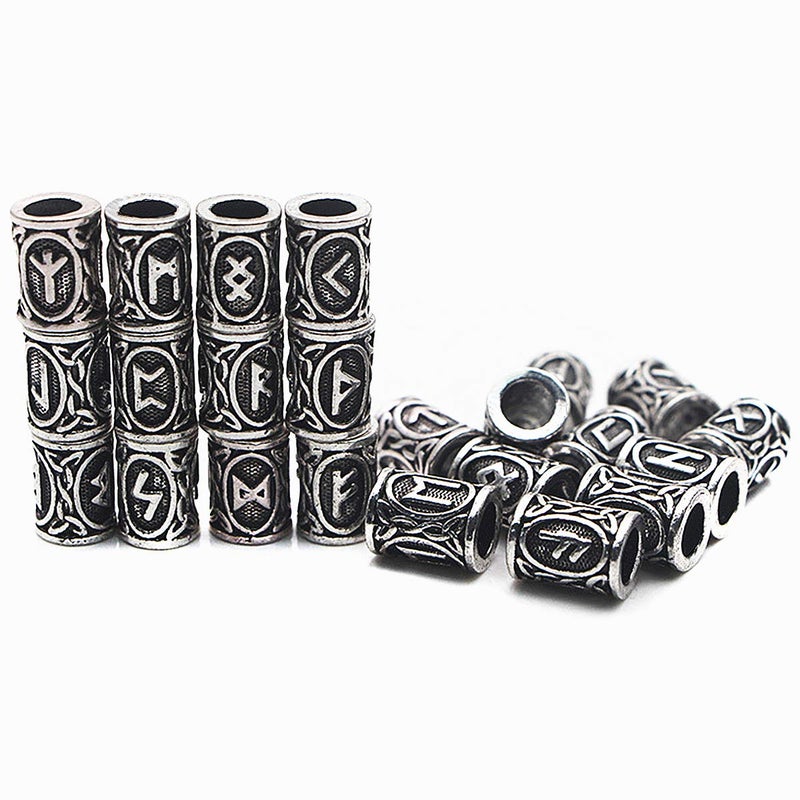 Eshylala 24 Pieces Norse Viking Rune Beads Antique Style DIY Accessories for Hair Beard Pendant Bracelet Making Vintage Metal Craft Beads Suitable for Men Women Handmade Jewelry Hair Decor - Image 3