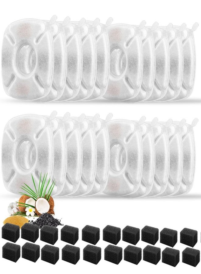 Porens 40 Pcs Cat Fountain Replacement Filters 20 Pack Cat Water Fountain Replacement Filters with 20 Pack Pre-Filter Sponges, Pet Fountain Filter Fit for 95oz/2.8L Automatic Pet Fountain Cat Water Fountain - Image 1