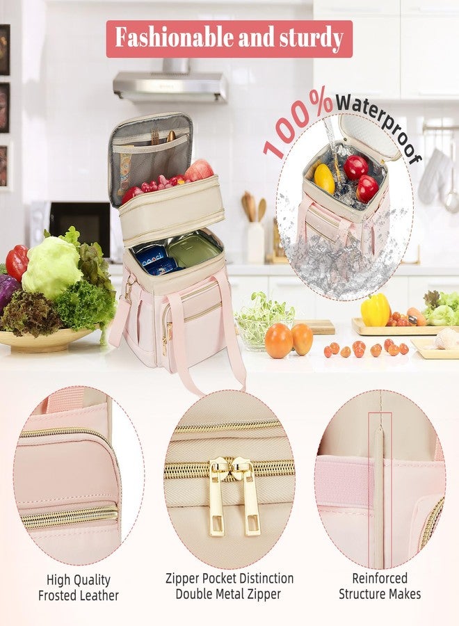 holuxer Insulated Lunch Bag & Lunch Box for Women - Double Deck Reusable Lunch Bag for men Tote Cooler Bag Leakproof Soft Expandable - Large Lunchbox for Work/Adult/Picnic/Outdoor (Pink，15L) - Image 4