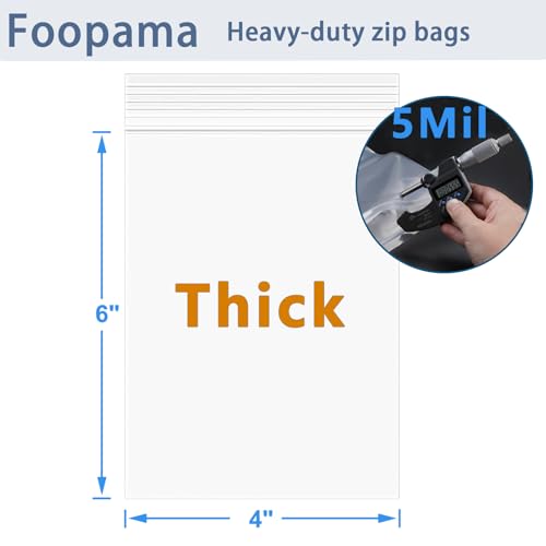 Foopama 100 PCS 4" x 6" Thick 5 Mil Clear Zip Poly Lock Plastic Bags Seal Reclosable Zip Bag Heavy-Duty Photo Cards Snacks Seeds Zipper Bags - Image 3