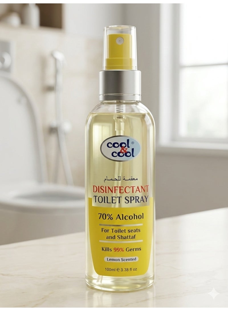 Cool & Cool Disinfectant Toilet Spray (100ml) - 70% Alcohol Lemon Scented Travel-Size Toilet Seat Disinfectant Spray - Kills 99.9% Germs, 70% Alcohol Sanitizer - Image 1