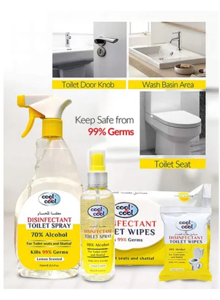 Cool & Cool Disinfectant Toilet Spray (100ml) - 70% Alcohol Lemon Scented Travel-Size Toilet Seat Disinfectant Spray - Kills 99.9% Germs, 70% Alcohol Sanitizer - Image 3